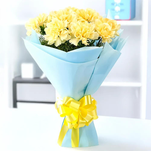 10 Yellow Carnations Bunch - Yellow carnation bouquet