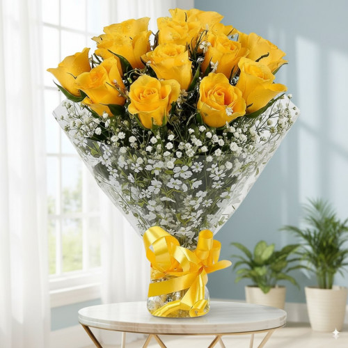 12 Yellow Roses Bunch - Yellow rose bouquet
