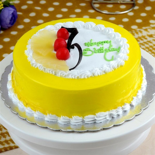 Pineapple Happy Birthday Cake: Available in Half Kg, One Kg, One and Half Kg, Two Kg & Three Kg Pineapple Happy Birthday Cake