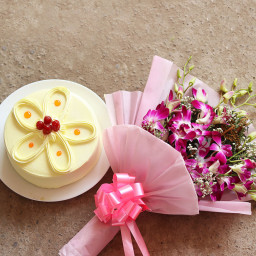 Dad's Magic: A Gift Combo of 6 Orchids and 0.5 Kg Butterscotch Cake