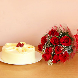 Blooming Butterscotch: A Gift Combo of 10 Red Roses and 0.5 Kg Butterscotch Cake