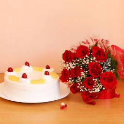 Deliciously Red: A Gift Combo of 0.5 Kg Pineapple Cake and 10 Red Roses