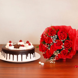 The Perfect Rhythm: A Gift Combo of 12 Red Roses and 0.5 Kg Black Forest Cake