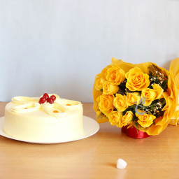 Friendship Goals: A Gift Combo of 12 Yellow Roses and 0.5 Kg Butterscotch Cake