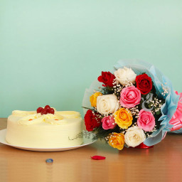 Definiton of Joy: A Gift Combo of 12 Mix Roses and 0.5 Kg Butterscotch Cake