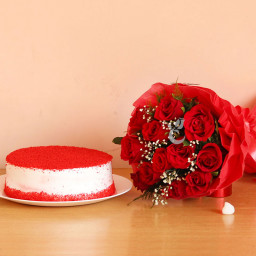 Paint The Town Red: A Gift Combo of 12 Red Roses and 0.5 Kg Red Velvet Cake