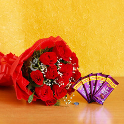 Truly and Deeply: A Gift Combo of 10 Red Roses and 5 Dairy Milk Chocolates
