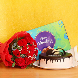 Begin The Celebration: A Gift Combo of 12 Red Roses, 1 Cadbury Celebration and 0.5 Kg Chocolate Cake