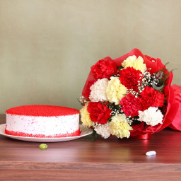 Medley of Love: A Gift Combo of 12 Mix Carnation and 0.5 Kg Red Velvet Cake