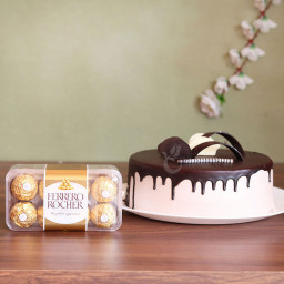 Chocolate Mania: A Gift Combo of 16 Ferrero Rocher and 0.5 Kg Chocolate Cake