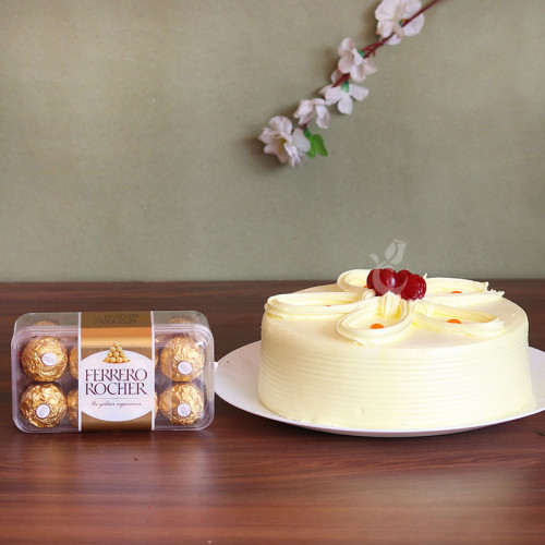 Delicious Combo: A Gift Combo of 16 Ferrero Rocher and 0.5 Kg Butterscotch Cake